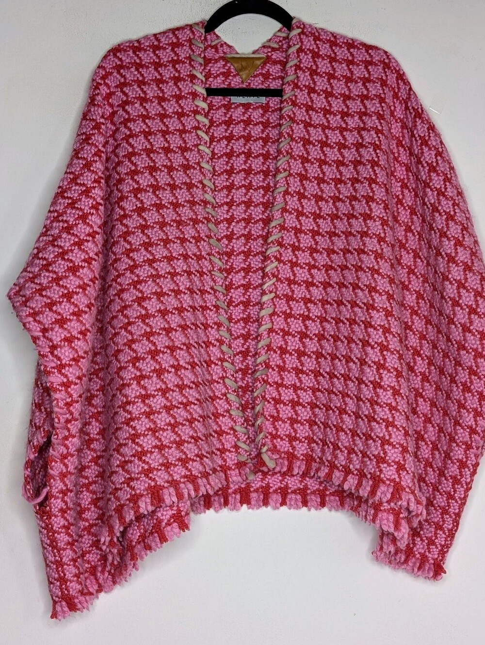 WEHVE Bella cardigan poncho in flamingo pink | Houndstooth Woven , one size